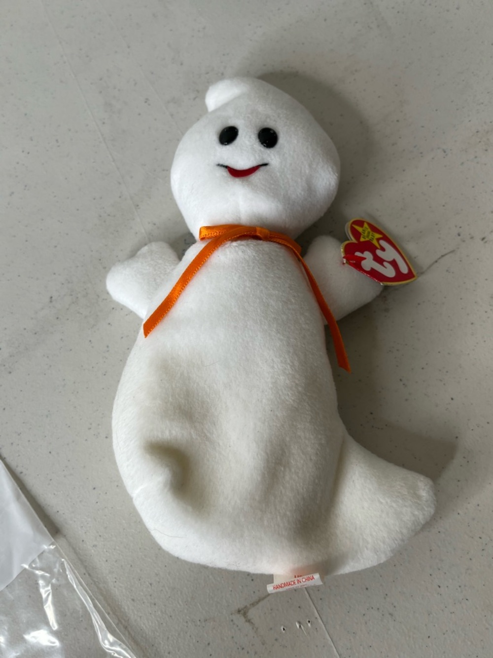 Ty “SPOOKY” Ghost Plush with Orange Ribbon Halloween Stuffed Animal 1995 PVC